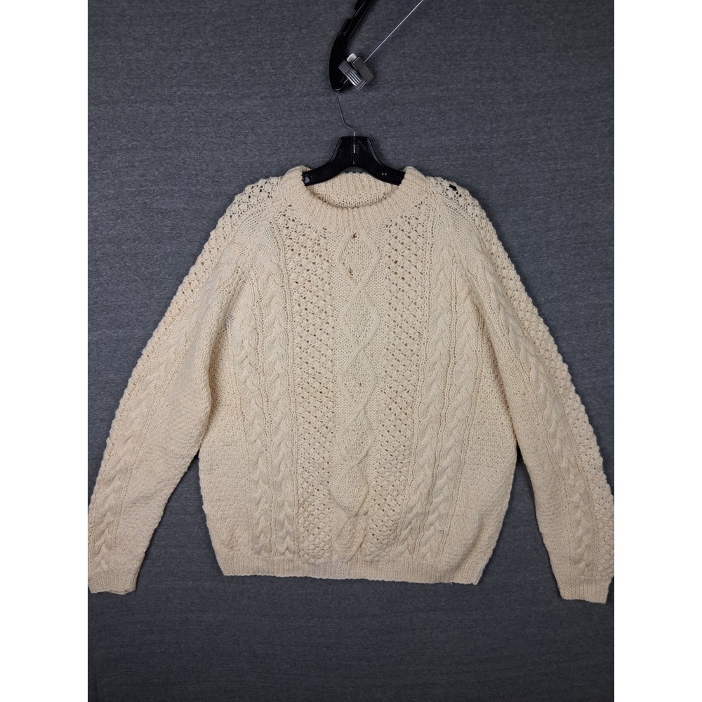 VTG Wool Sweater Adult Large 48 Cream Heavy Wool Fisherman Cable Thick Vintage